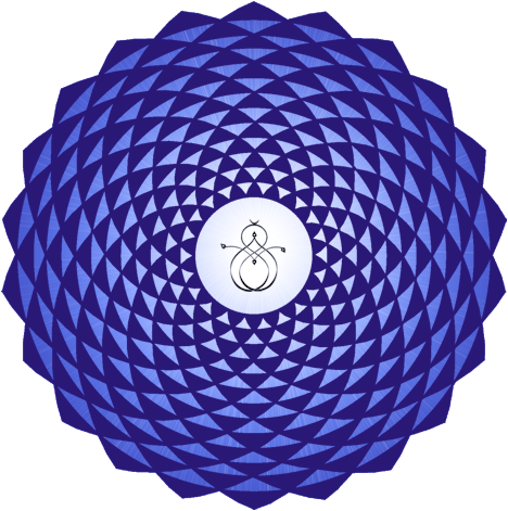 Blauwe bloem-yantra met het Leonardushoeve-teken in het midden, een beeld van Jan Visscher
